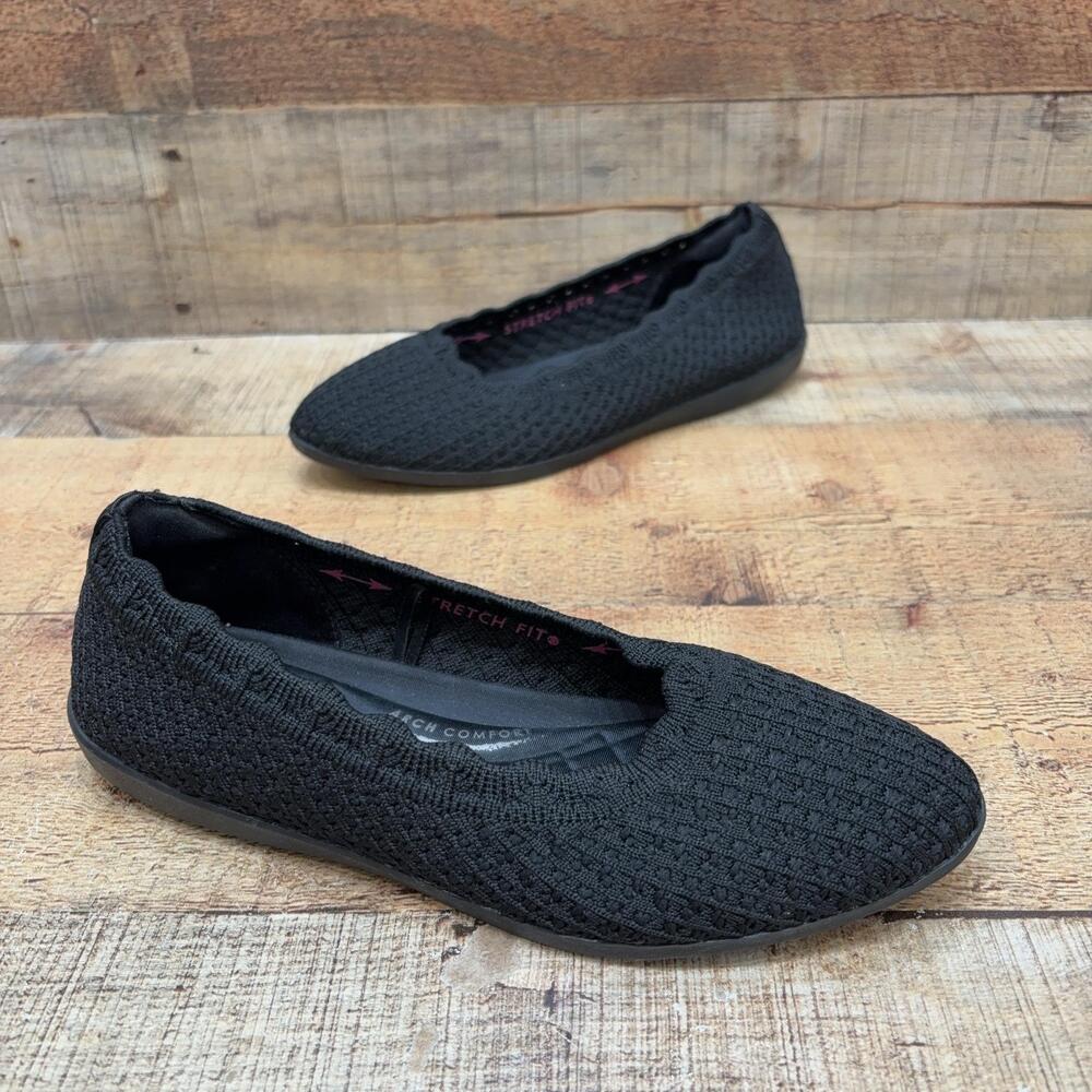 Skechers SN 150266 Ballet Flats Womens Size 6.5 36 Black Knit Comfort Shoes